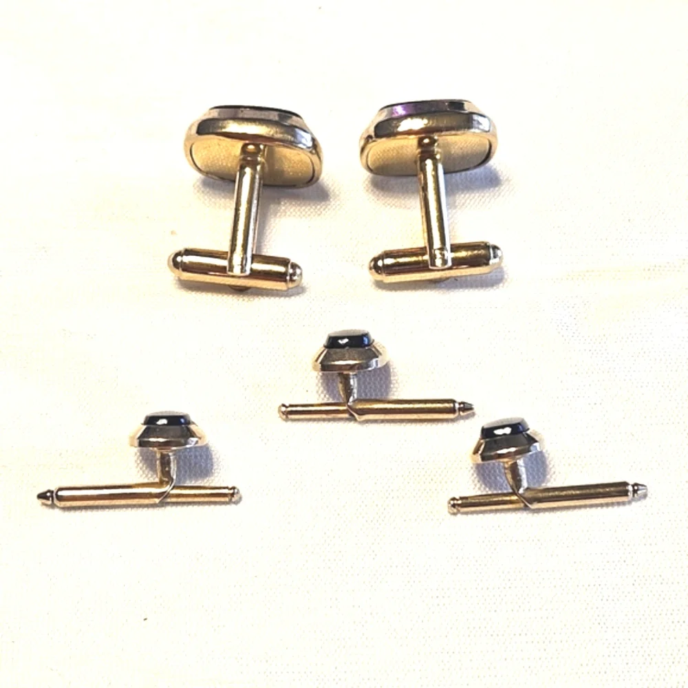 Vintage Onyx and Silver Tuxedo Buttons & Shirt Studs
